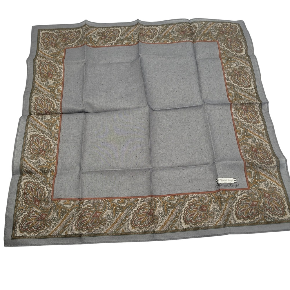 Moulin Rouge Grey Paisley Cotton Pocket Square Handkerchief Made in Japan